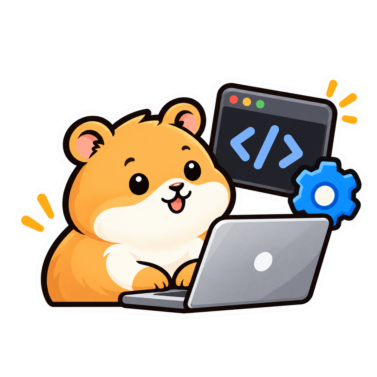 Hamstik mascot working with developer tools