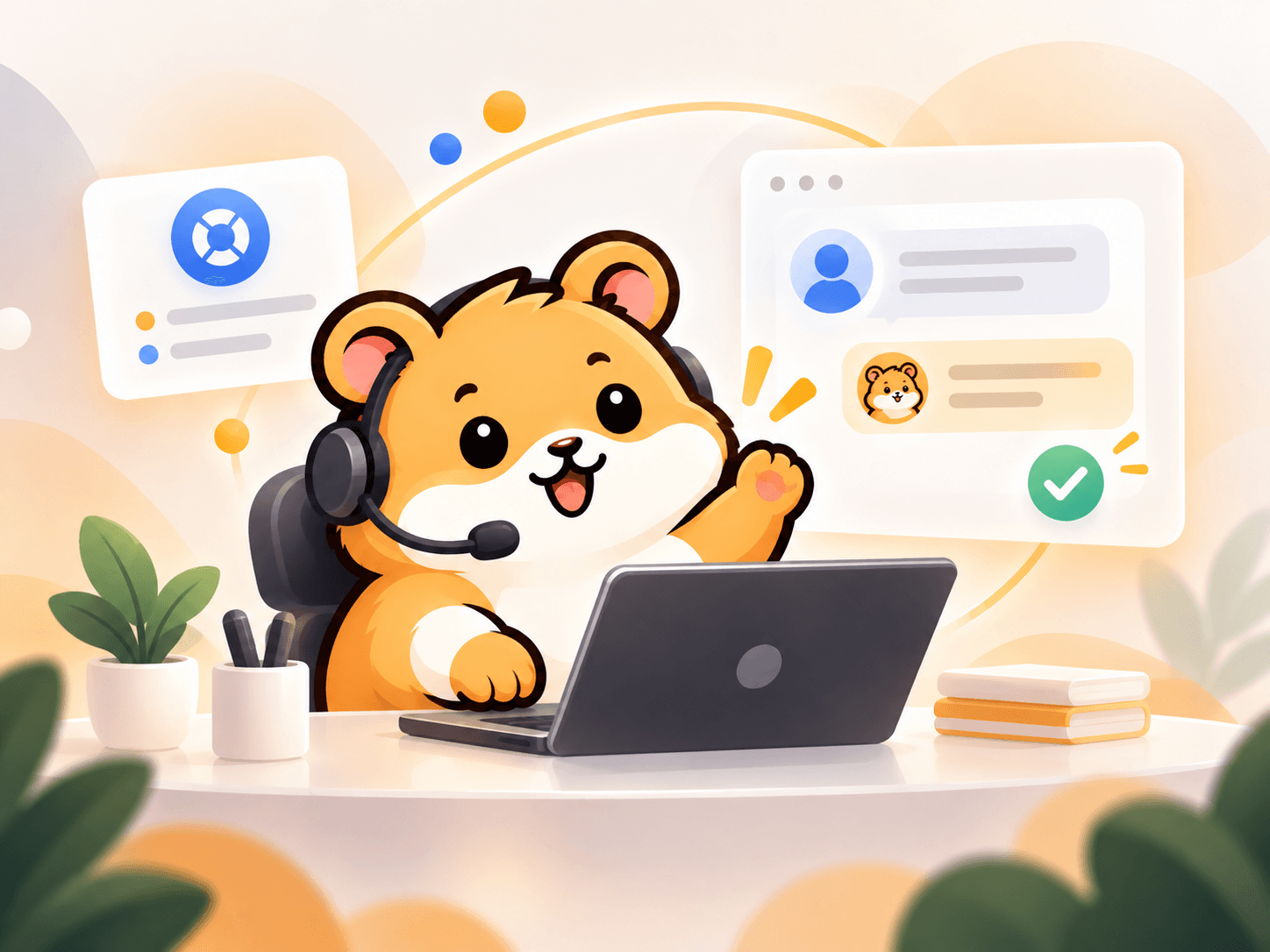 Hamstik mascot offering support